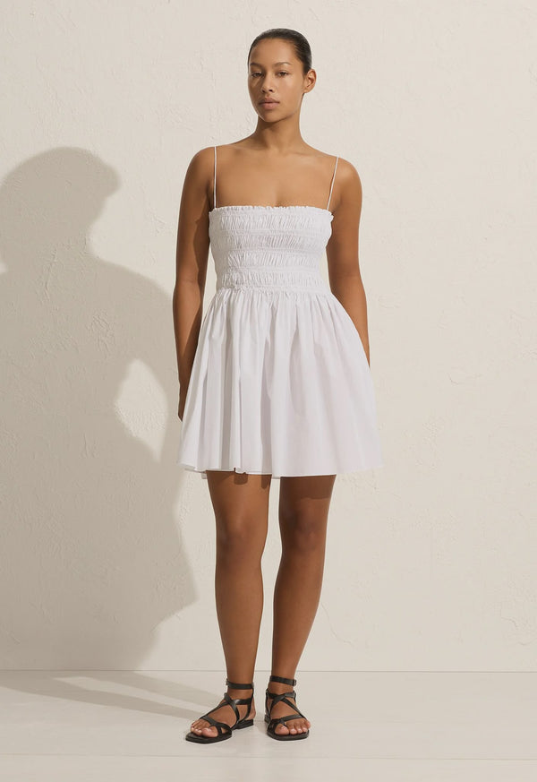 Shirred Bodice Mini Dress - White