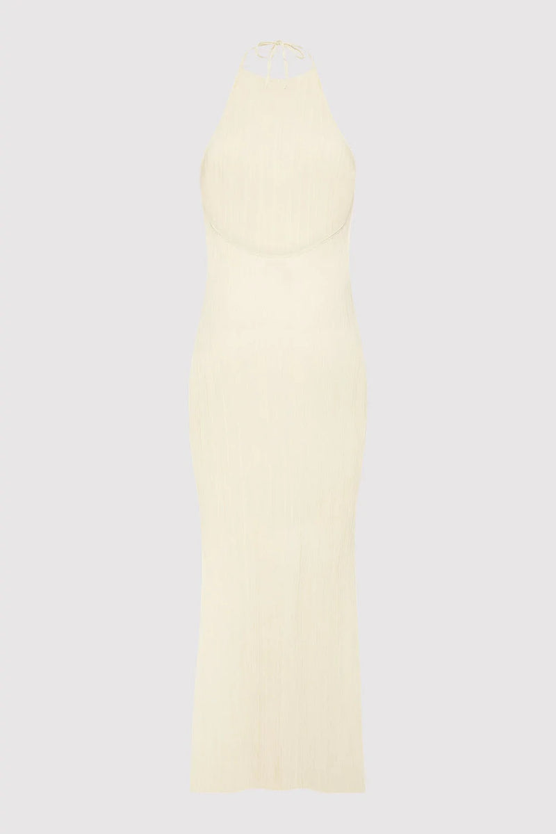 Pleated Halter Dress - Oyster