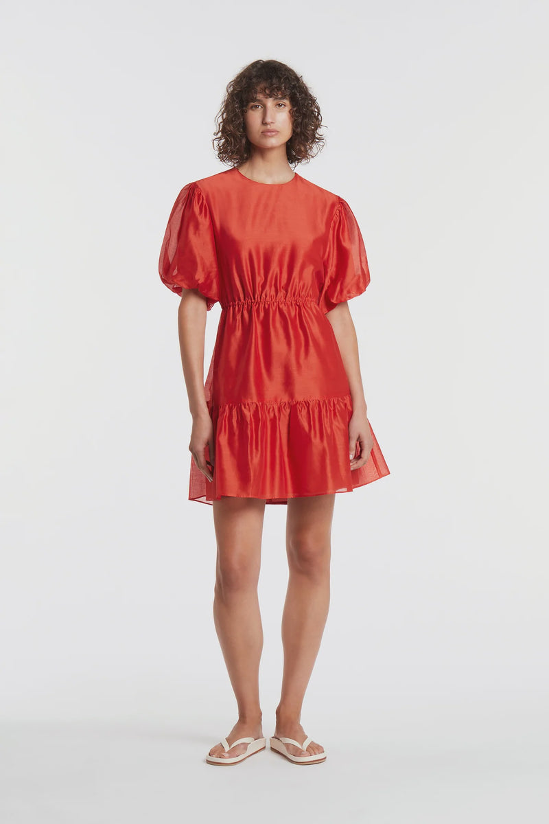 Lucelia Puff Sleeve Mini Dress - Red