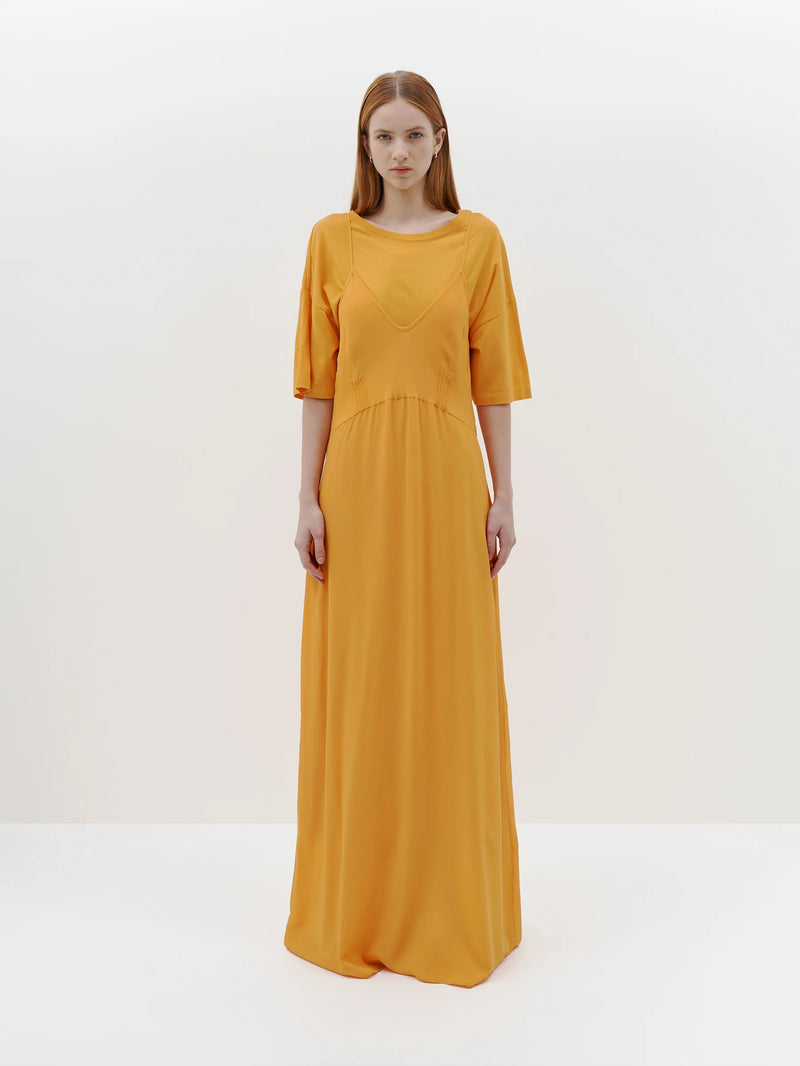 Silk Longerline Slip Dress - Tangerine