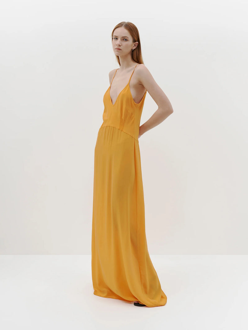 Silk Longerline Slip Dress - Tangerine