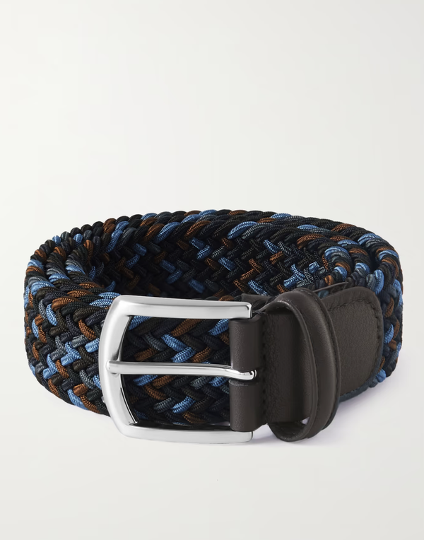 Mens Classic Stretch Textile Woven Belt - Navy Grey Brown