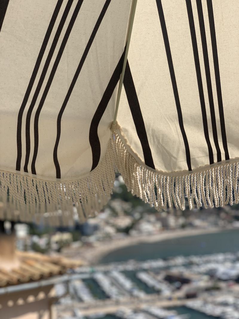 Premium Beach Umbrella - Vintage Black Stripe