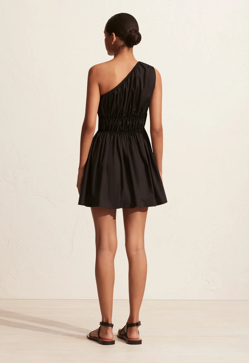 Shirred One shoulder Dress - Black