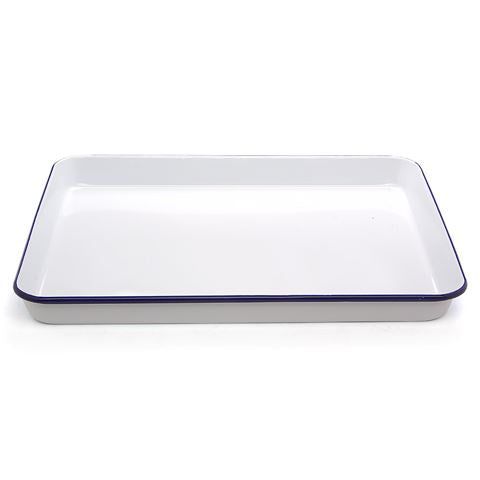 Falcon Enamel Rectangle Baking Tray | 40cm  - White Blue Rim