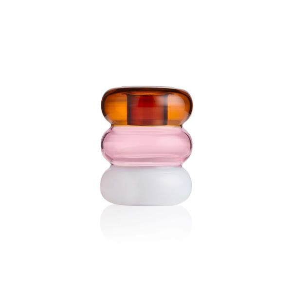 Petite Pauline Candle Holder - Amber Pink White