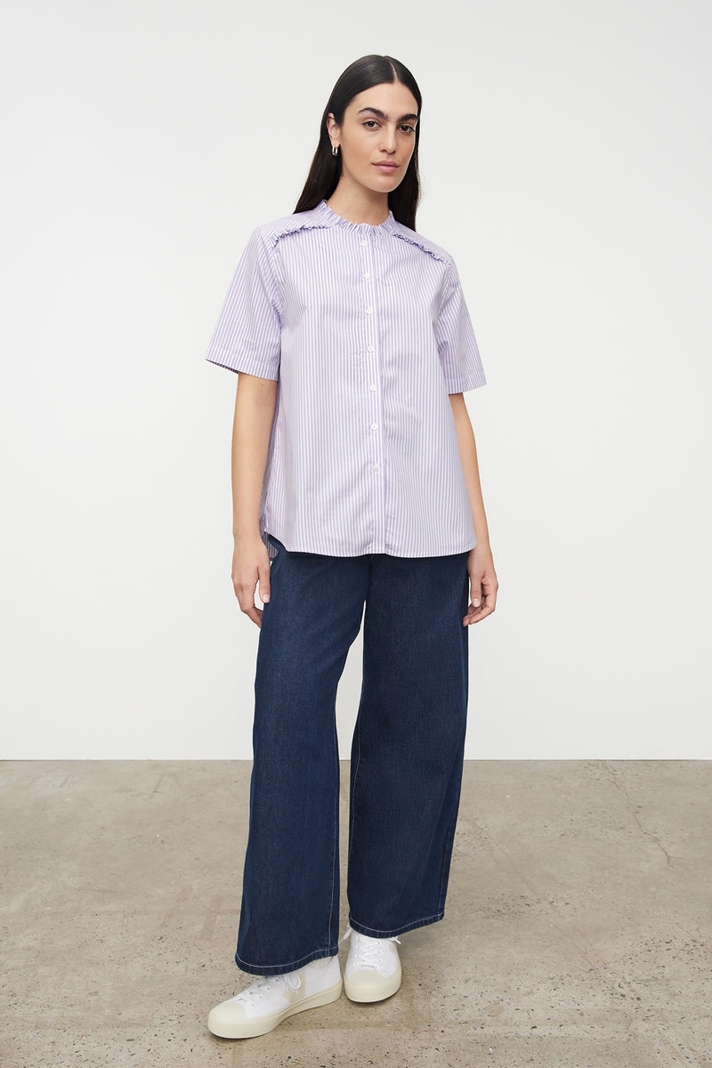 Short Sleeve Lucie Shirt - Lilac Stripe